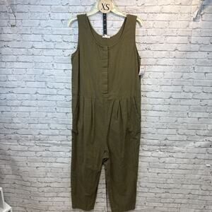 Eileen Fisher Olive Organic Cotton Crepe Jumpsuit Size X-Small